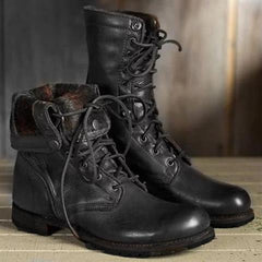 Vesper | Structured Combat Boots with Fold-Down Cuff - Black