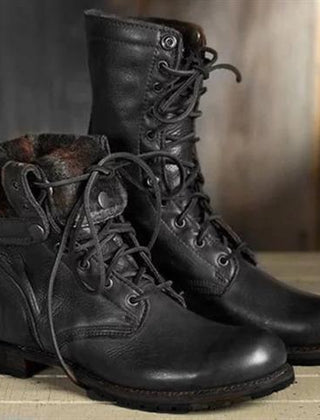 Vesper | Structured Combat Boots with Fold-Down Cuff - Black