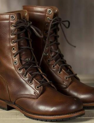 Vesper | Structured Combat Boots with Fold-Down Cuff - Dark Brown