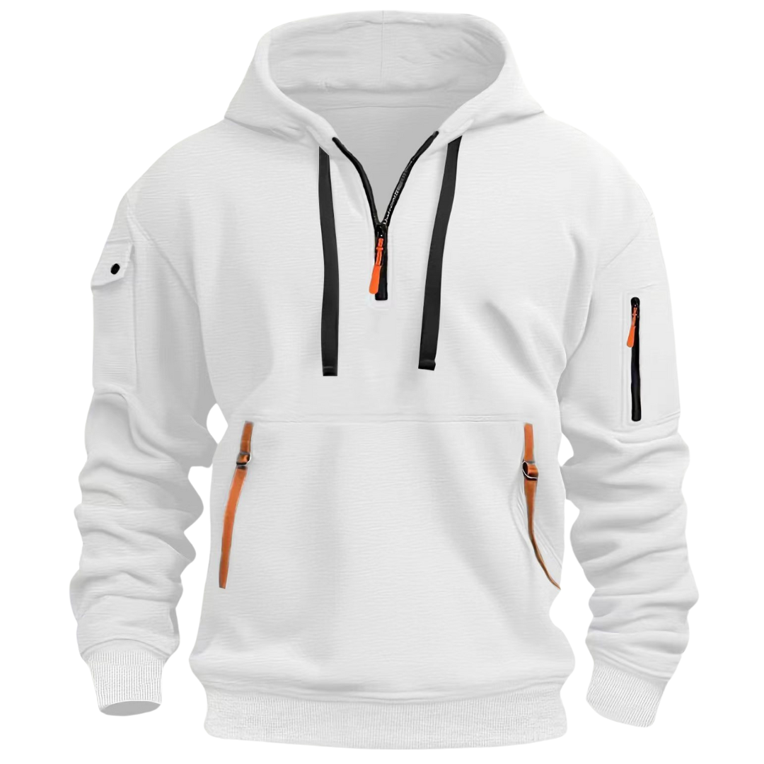 Relaxed Quarter-Zip Hoodie with Zip Pockets in White