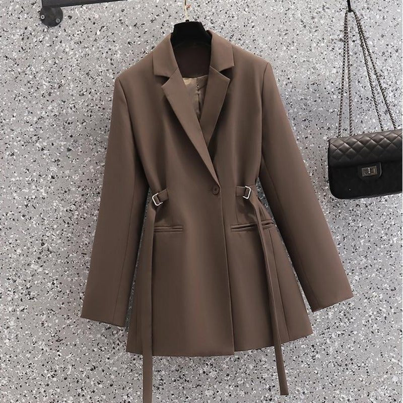 Fitted Blazer with Belt Straps and Single Button Closure