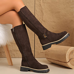Marceline Chunky Knee-High Boots with Buckle Detail - Coffee