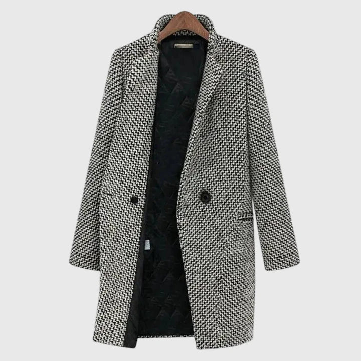 Isolde Houndstooth Print Longline Coat - Grey