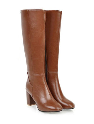 Wren Sleek Knee-High Boots with Side Zip - Brown