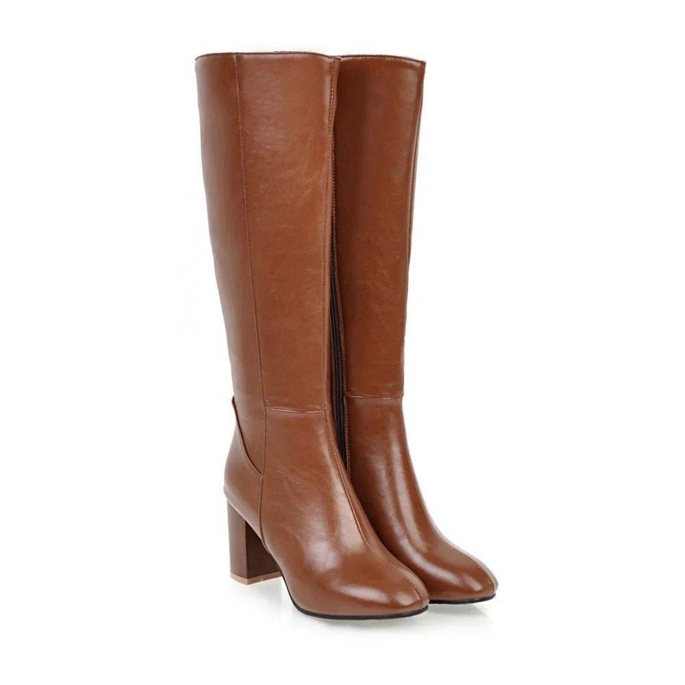 Wren Sleek Knee-High Boots with Side Zip - Brown