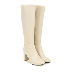 Wren Sleek Knee-High Boots with Side Zip - Beige