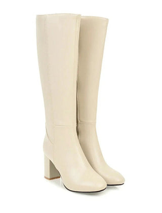 Wren Sleek Knee-High Boots with Side Zip - Beige