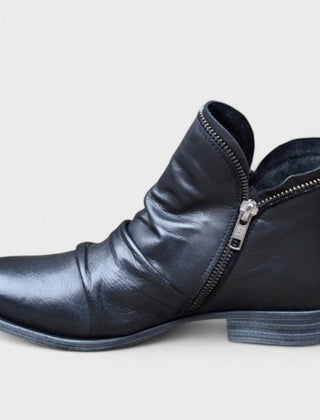 Cecily | Ruched Ankle Boots with Angled Side Zip
