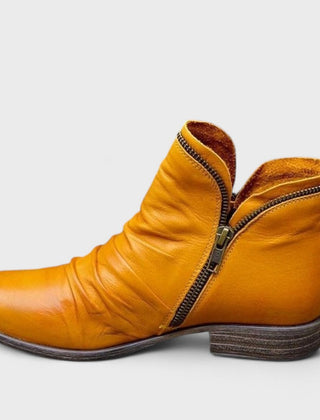 Cecily | Ruched Ankle Boots with Angled Side Zip