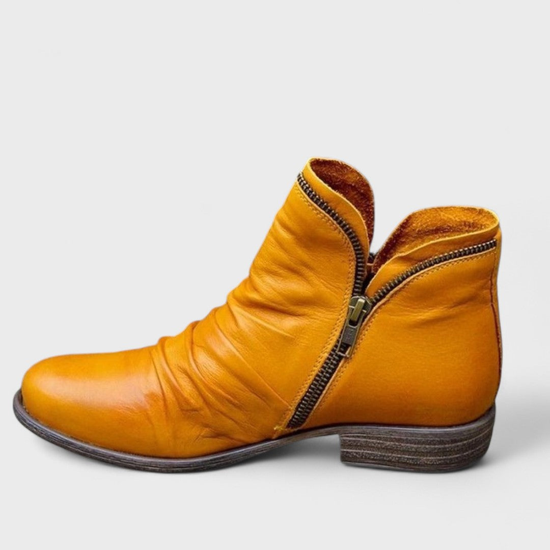 Cecily | Ruched Ankle Boots with Angled Side Zip