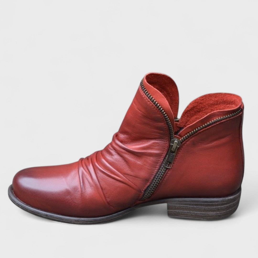 Cecily | Ruched Ankle Boots with Angled Side Zip