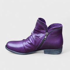 Cecily | Ruched Ankle Boots with Angled Side Zip
