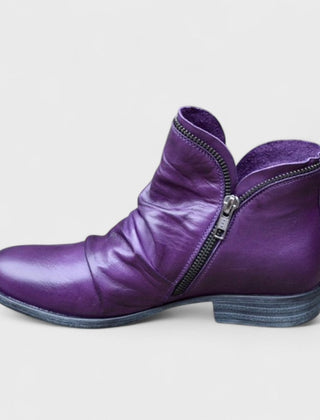 Cecily | Ruched Ankle Boots with Angled Side Zip