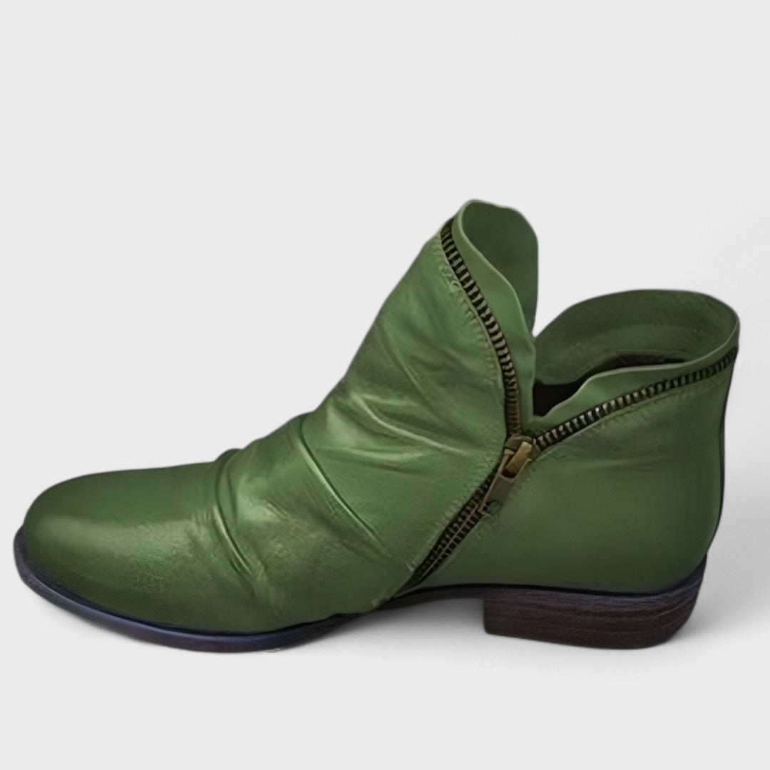 Cecily | Ruched Ankle Boots with Angled Side Zip
