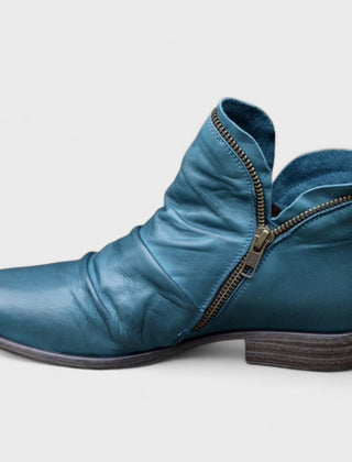 Cecily | Ruched Ankle Boots with Angled Side Zip