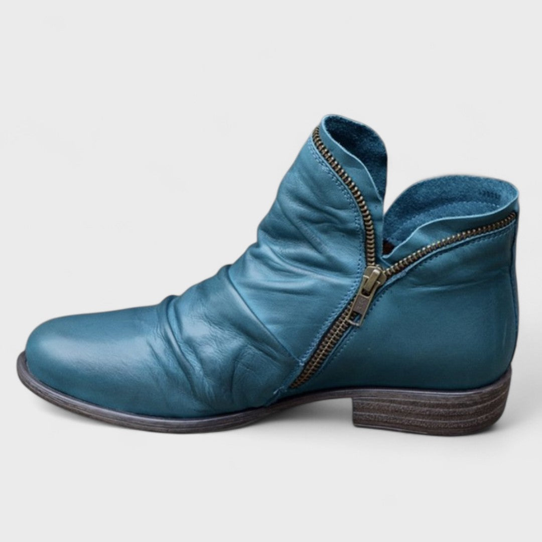 Cecily | Ruched Ankle Boots with Angled Side Zip