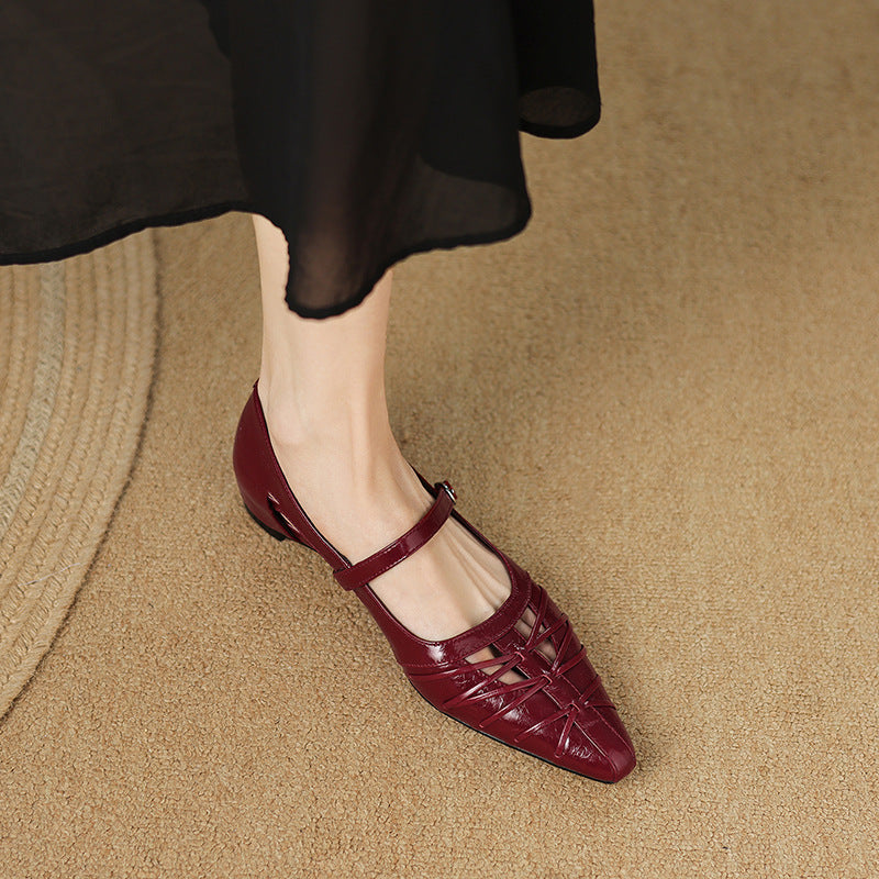 Annabel | Pointed Mary Jane Flats with Lattice Cut-Out