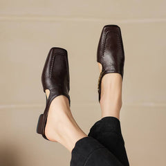 Lucia | Square Toe Block Heel Mules with Chain Detail