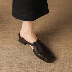 Lucia | Square Toe Block Heel Mules with Chain Detail