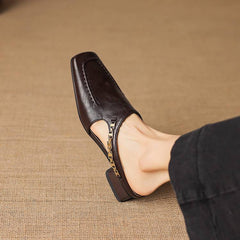 Lucia | Square Toe Block Heel Mules with Chain Detail