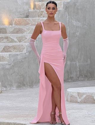 Jessamy | Sleek Slip Maxi Dress with Open Back - Pink