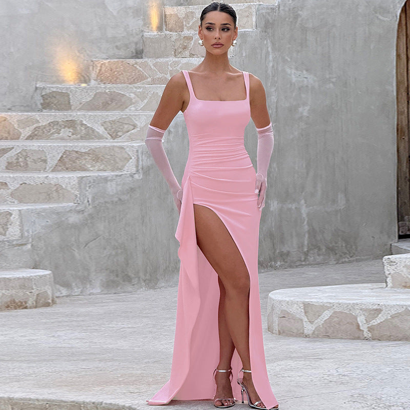 Jessamy | Sleek Slip Maxi Dress with Open Back - Pink