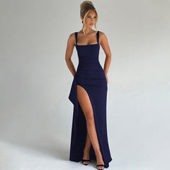 Jessamy | Sleek Slip Maxi Dress with Open Back - Navy Blue
