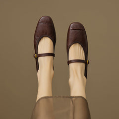Esme | Square Toe Mary Jane Flats with Buckle Strap