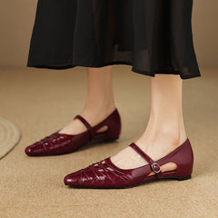 Annabel | Pointed Mary Jane Flats with Lattice Cut-Out