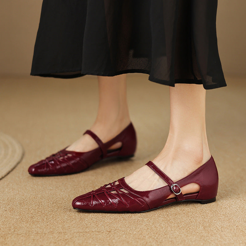 Annabel | Pointed Mary Jane Flats with Lattice Cut-Out