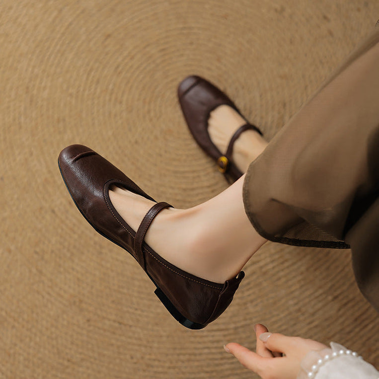 Esme | Square Toe Mary Jane Flats with Buckle Strap
