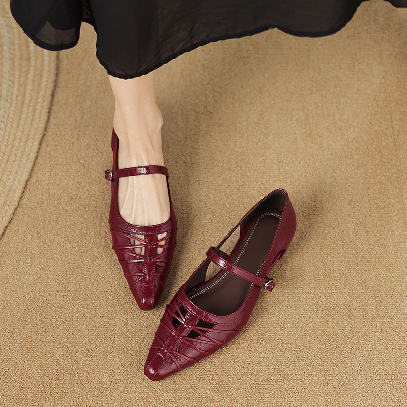 Annabel | Pointed Mary Jane Flats with Lattice Cut-Out