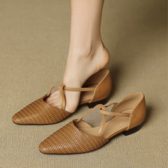 Simone | Woven Pointed Flats with T-Bar Strap