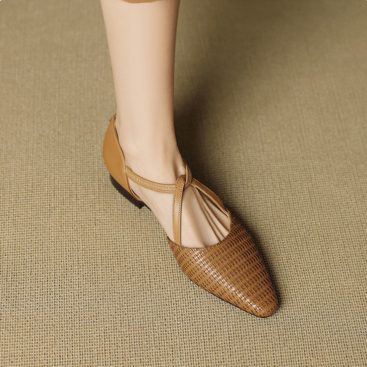 Simone | Woven Pointed Flats with T-Bar Strap
