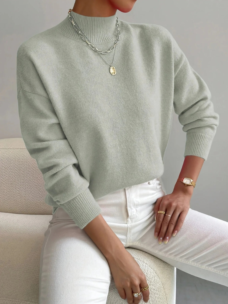 Lucinda | Refined Fitted Jumper with High Neck - Sage