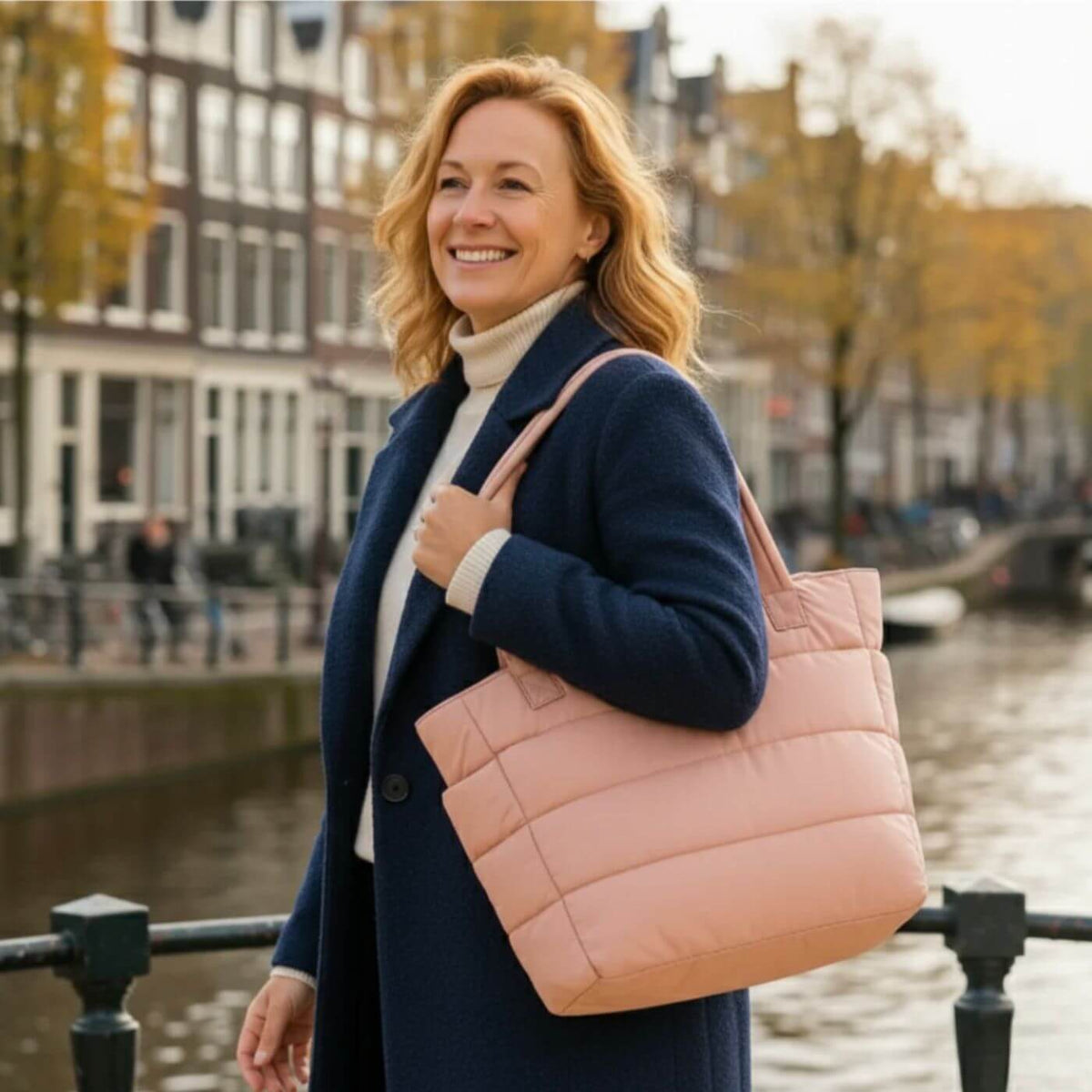 Quilted Puffer Tote Bag with Side Pockets