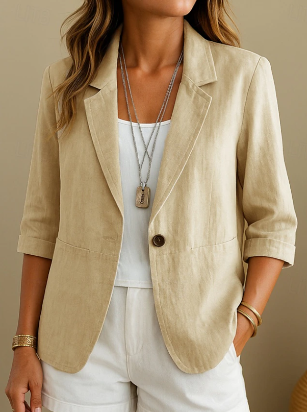 Relaxed Linen Blazer with Three Quarter Sleeves