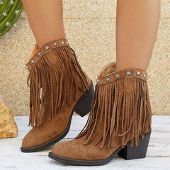 Ophelia | Bold Cowboy Boots with Fringe Detail - Brown