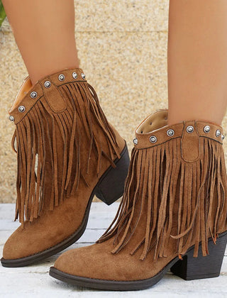 Ophelia | Bold Cowboy Boots with Fringe Detail - Brown