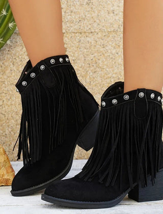 Ophelia | Bold Cowboy Boots with Fringe Detail - Black