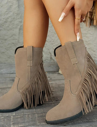Ophelia | Bold Cowboy Boots with Fringe Detail - Grey