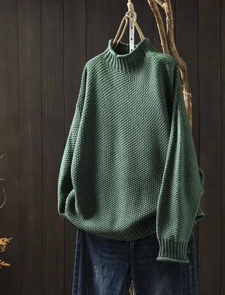 Aurelia | Relaxed Textured Jumper with Ribbed Mock Neck - Green