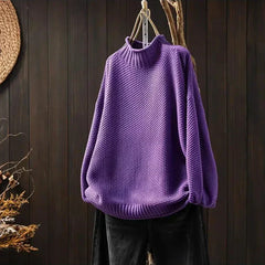 Aurelia | Relaxed Textured Jumper with Ribbed Mock Neck - Purple