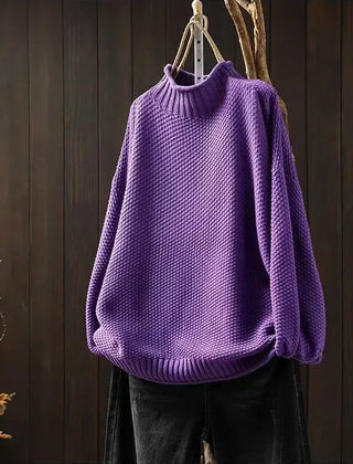 Aurelia | Relaxed Textured Jumper with Ribbed Mock Neck - Purple