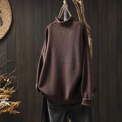 Aurelia | Relaxed Textured Jumper with Ribbed Mock Neck - Brown