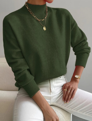 Lucinda | Refined Fitted Jumper with High Neck - Army Green