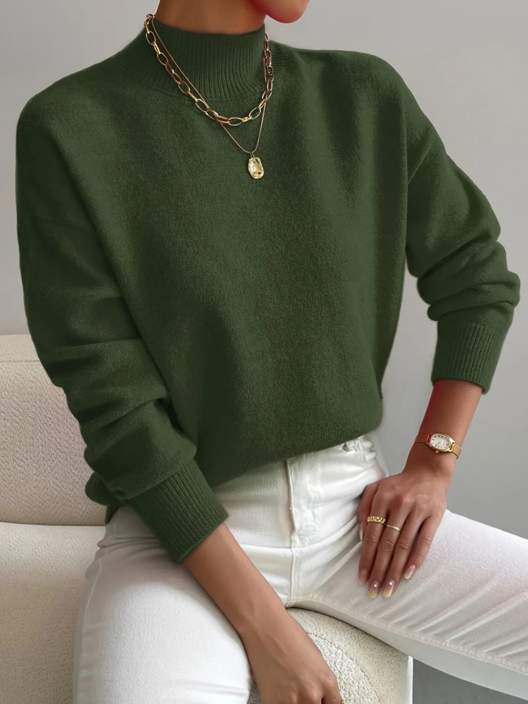 Lucinda | Refined Fitted Jumper with High Neck - Army Green