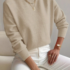Lucinda | Refined Fitted Jumper with High Neck - Beige