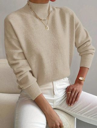 Lucinda | Refined Fitted Jumper with High Neck - Beige