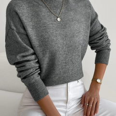 Lucinda | Refined Fitted Jumper with High Neck - Grey